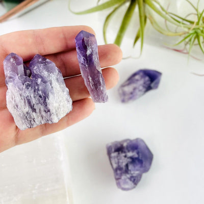 Elestial Amethyst Point/Cluster two different stone size on a hand