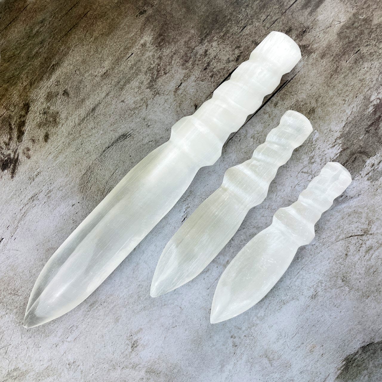 3 sizes of Selenite Knives with Twisted Handles