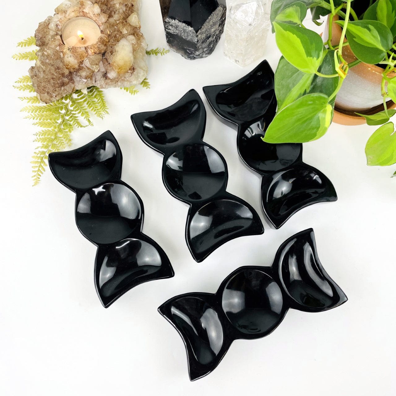 4 Stone Triple Moon Goddess Bowls in black obsidian