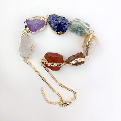 Chakra Necklace - 7 Rough Stones on large Link Chain in gold