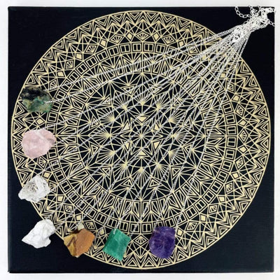 Healing Stone Necklaces with silver chain on crystal grid