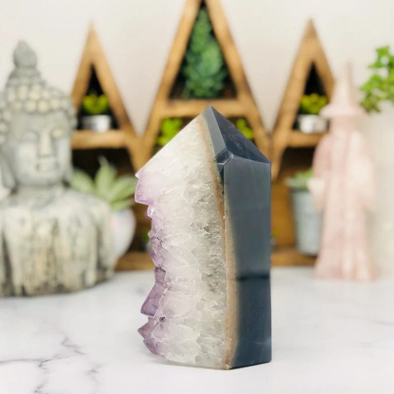 Amethyst Druzy Polished Tower Point side view