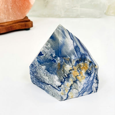close up of blue quartz point 