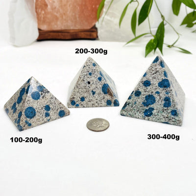 photo of 3 k2 pyramids labeling the sizes they all look similar in size but are different weights