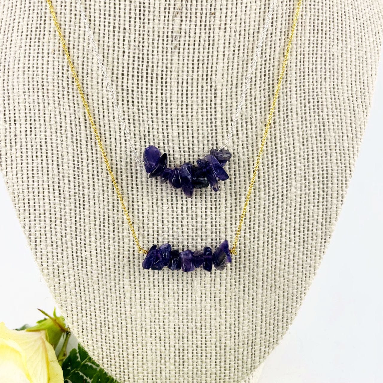 Amethyst Stone Necklace - February Birthstone - Gold over Sterling or Sterling Silver Adjustable Length up close