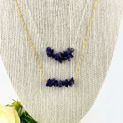Amethyst Stone Necklace - February Birthstone - Gold over Sterling or Sterling Silver Adjustable Length up close