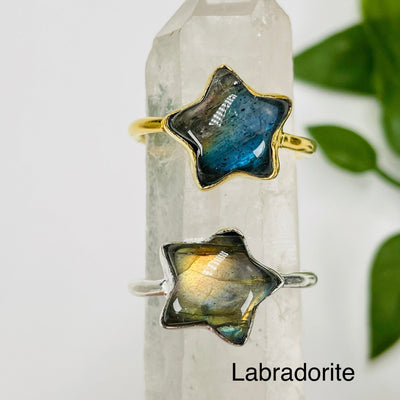 rings come in sterling silver or gold over sterling silver with a labradorite gemstone