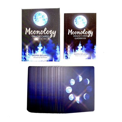 Moonology Oracle Cards Deck showing how the cards Look inside and the design .