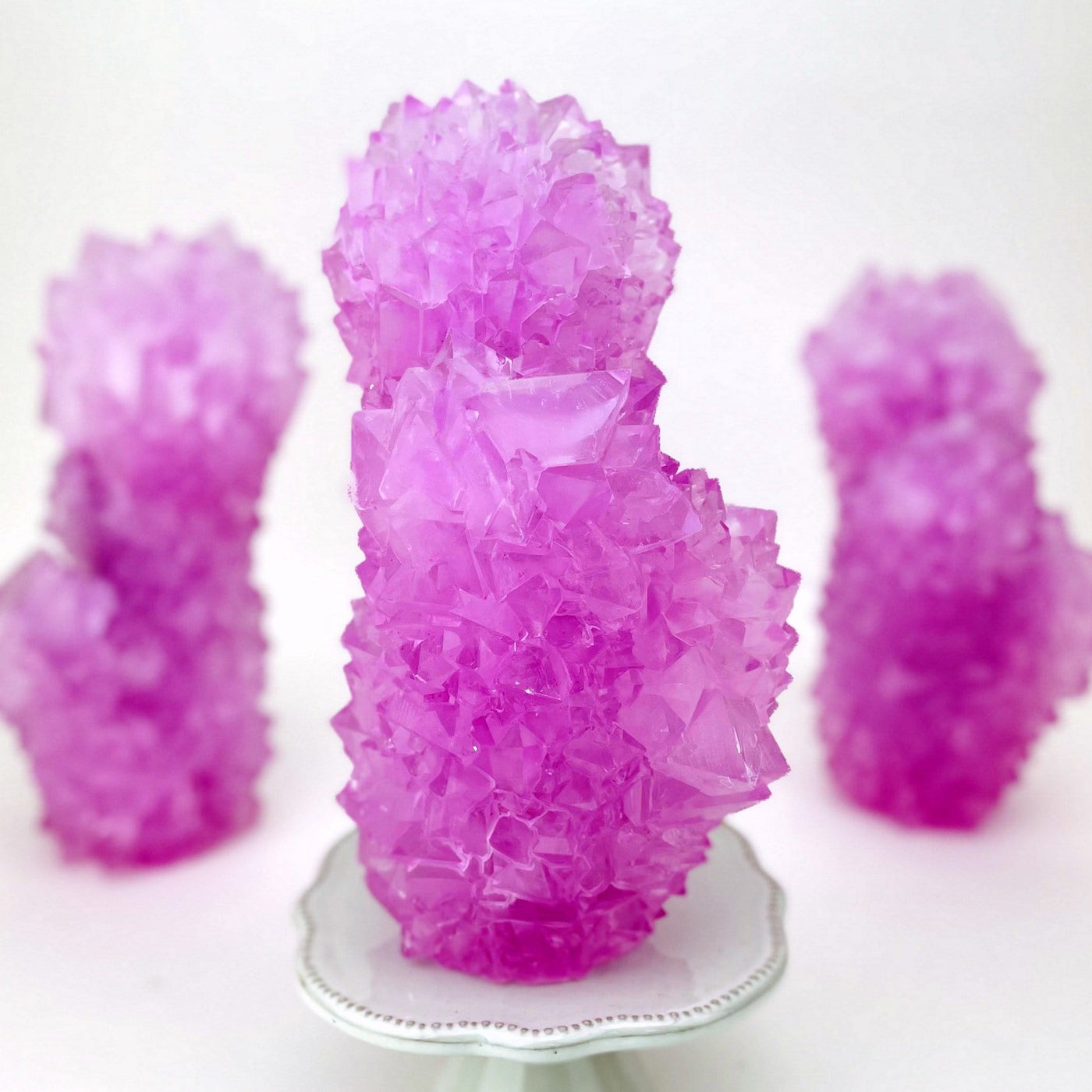 large pink salt crystal formation on display