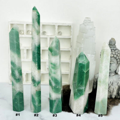 Green and White Quartz Polished Points  from a different angle