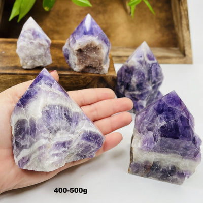 chevron amethyst polished point showing weight in grams