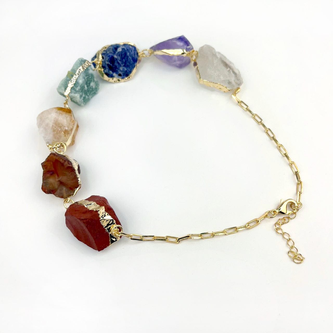 Chakra Necklace - 7 Rough Stones on large Link Chain in gold