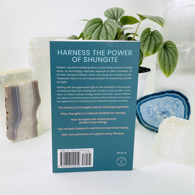 the book healing with shungite standing showing the back cover with a white background
