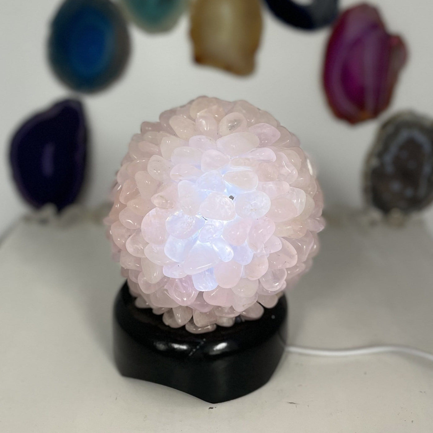 Tumbled Stone Light in Rose Quartz, lit up