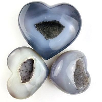 3 Agate Hearts with Druzy Centers  up close to show druzy