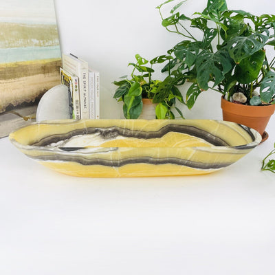 Mexican Onyx Oval Bowl on display showing side
