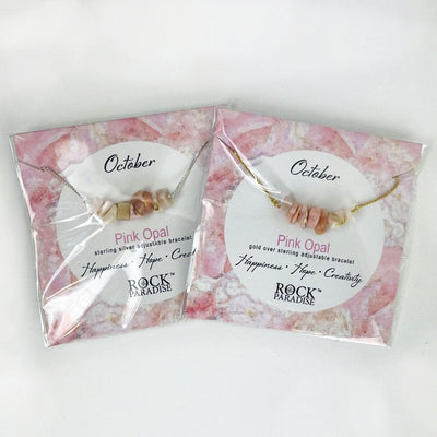 2 Pink Opal Stone Bracelets - October Birthstone - Gold over Sterling or Sterling Silver Adjustable Length in their packaging