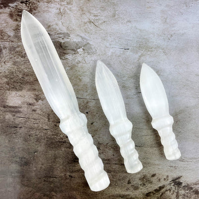 3 sizes of Selenite Knife with Twisted Handles