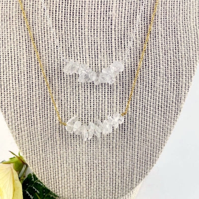 Clear Quartz Stone Necklace - April Birthstone - Gold over Sterling or Sterling Silver Adjustable Length shown upcloae