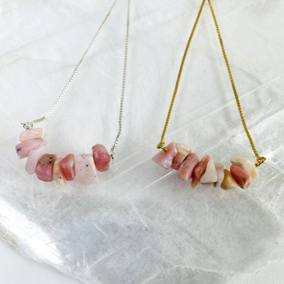 2 Pink Opal Stone Bracelets - October Birthstone - Gold over Sterling or Sterling Silver Adjustable Length up close