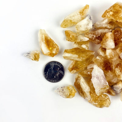 Citrine - Golden Amethyst Stones next to a quarter for size