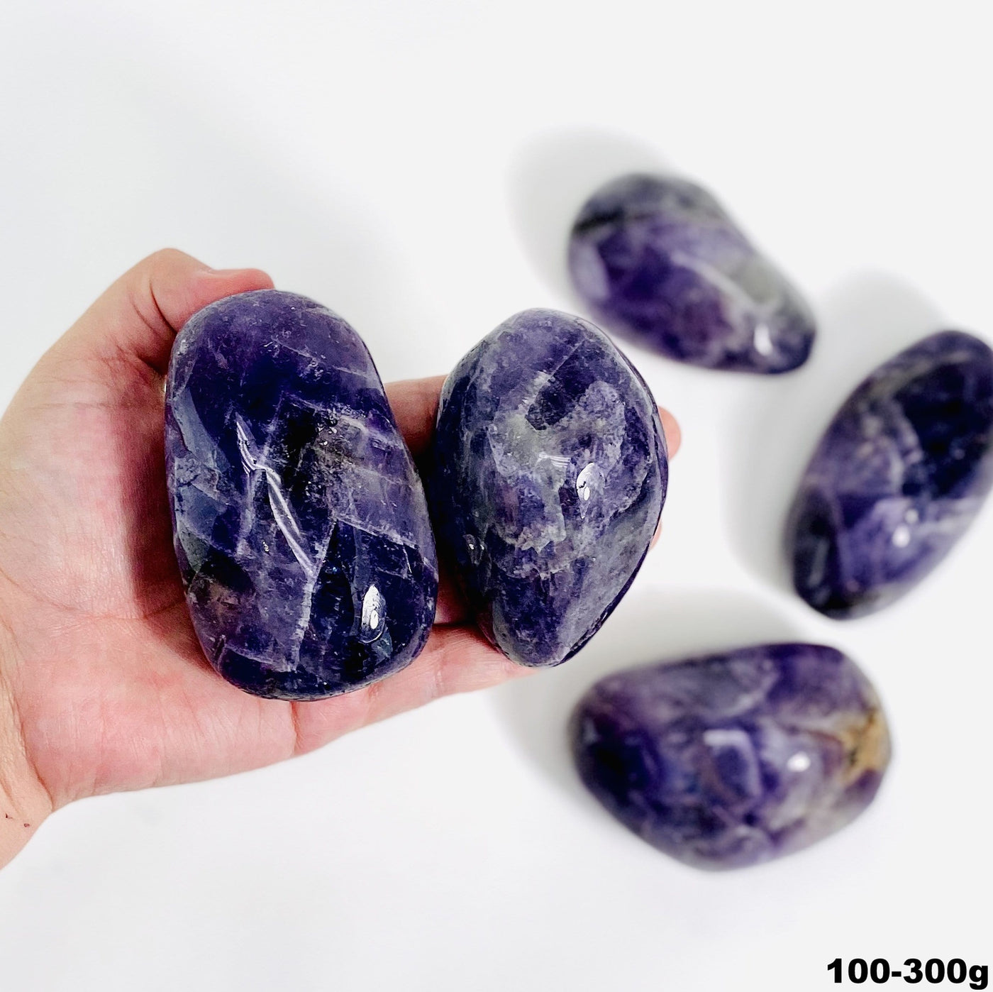 Chevron Amethyst Large Tumbled Stones - Top View of  Five Stones