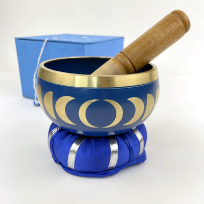 Blue Moon Phase Brass Singing Bowl with wood mallot and box
