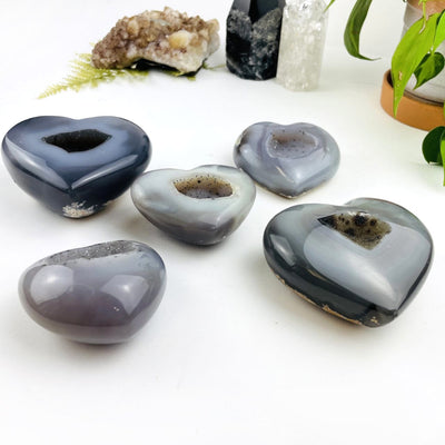 5 Agate Hearts with Druzy Centers  from another side view to show sides and thickness