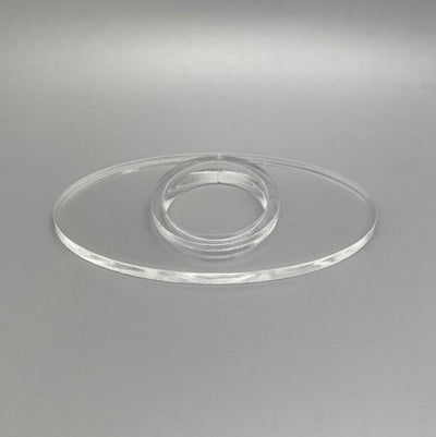 Acrylic Sphere Holder - Clear Oval Holder shown at a slight angle by itself.
