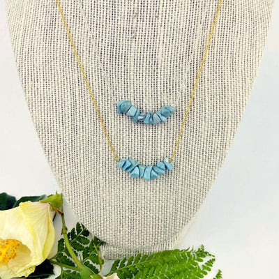 Turquoise Howlite Stone Necklace - December Birthstone - Gold over Sterling or Sterling Silver Adjustable Length up close