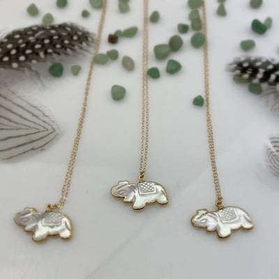 3 Mother of Pearl Elephant Necklaces in Electroplated 24k Gold