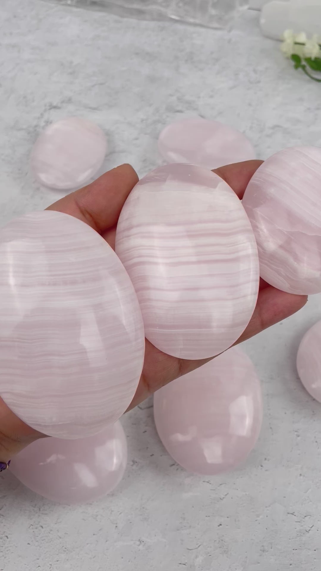 Mangano Calcite Palm Stone - Pink Worry Stone By Weight