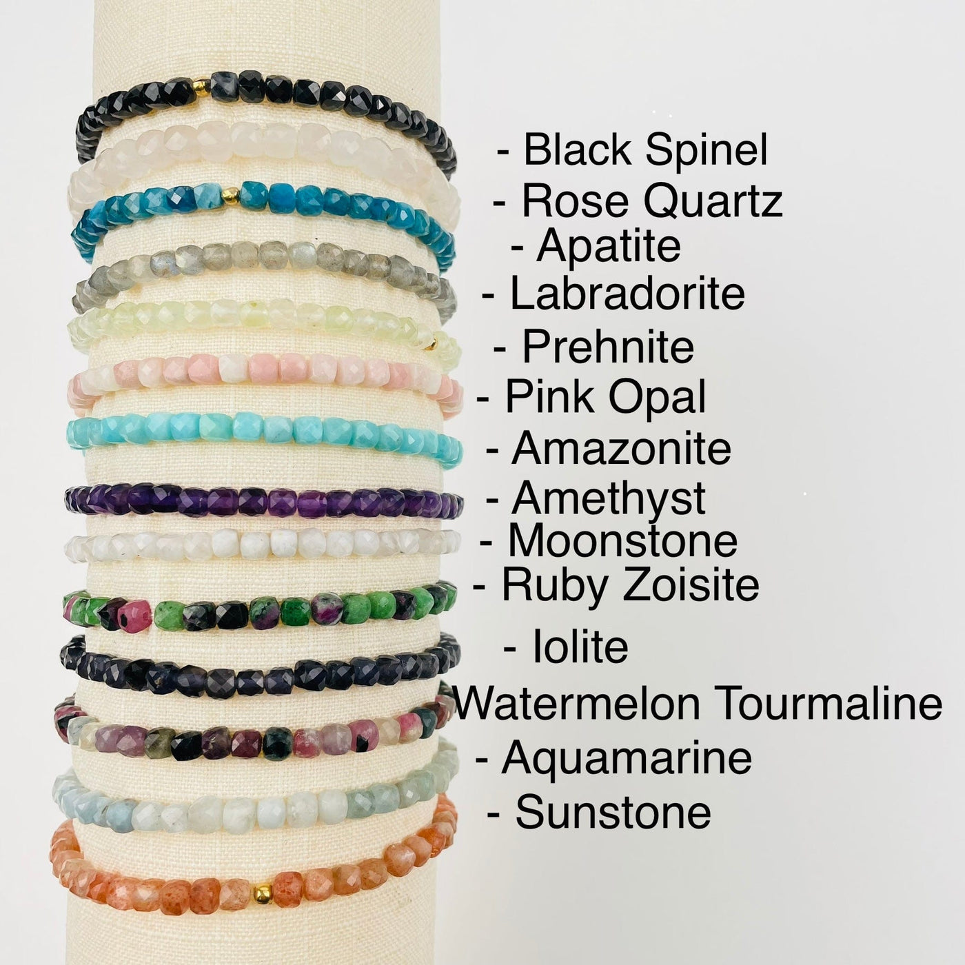 gemstone bracelet next to their crystal name