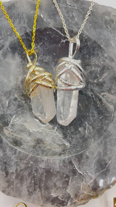 Crystal Quartz Point with Wrapped Cap and Bail -  Electroplated Silver or Gold -