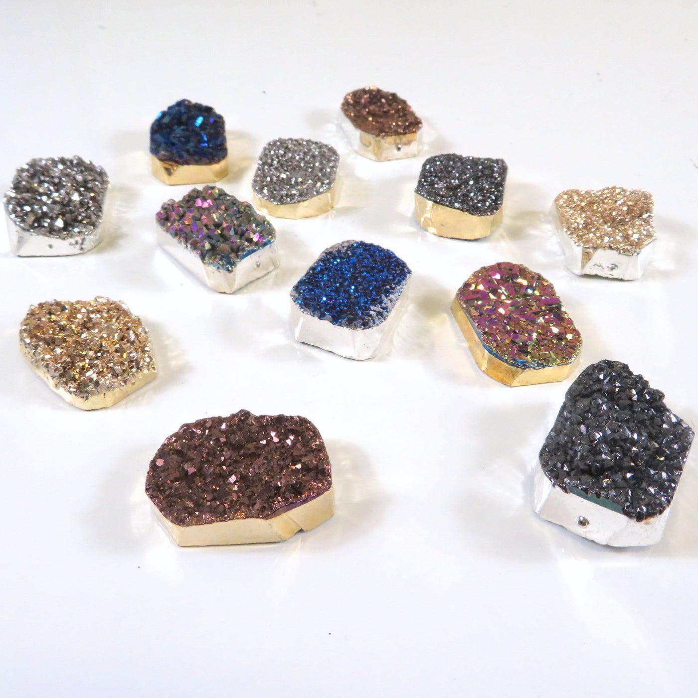 silver and gold electroplated edges on Titanium Druzy Cluster Freeform  shapes