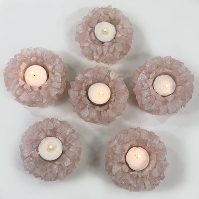 6 Rose Quartz Candle Holders on white background