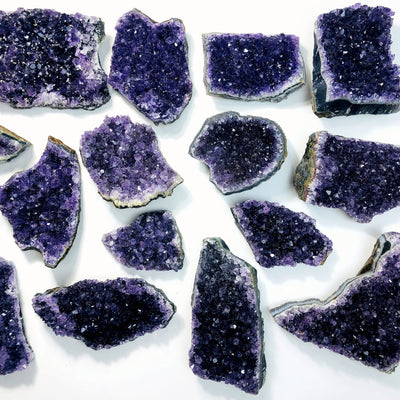 amethyst clusters on white background