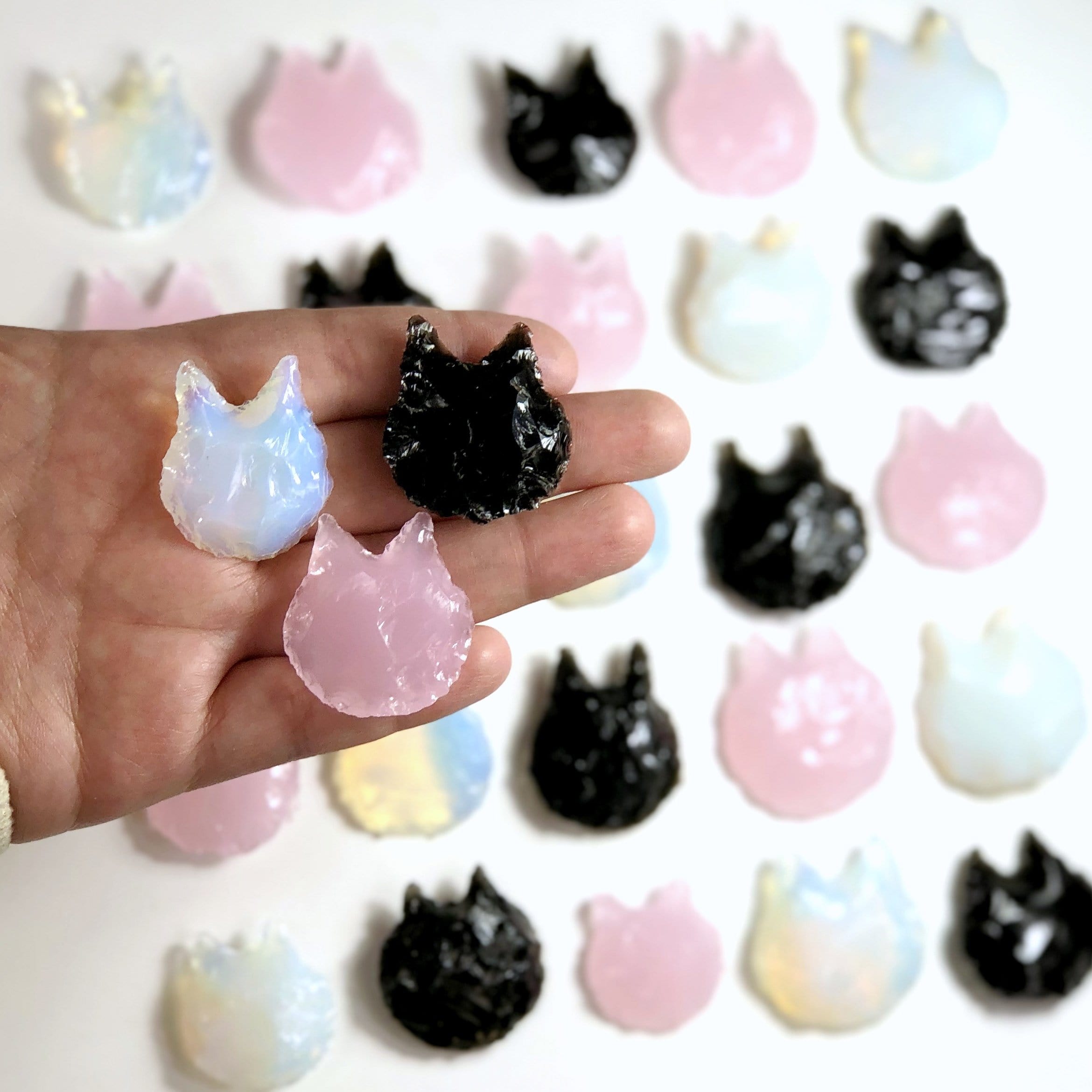 Cats Rose Quartz Glass Natural Black Obsidian and Opalite (10BROWNSHEL ...