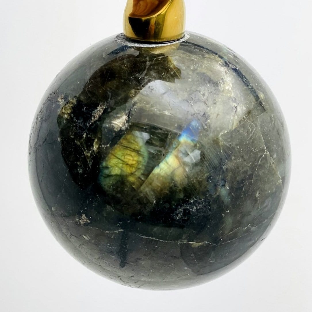 Close up of the labradorite sphere in the opener.