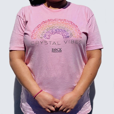 woman wearing pink Crystal Vibes Shirt
