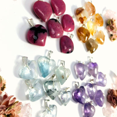 Gemstone Heart Pendants side view to show thickness
