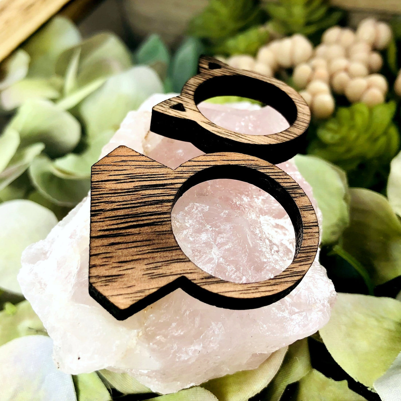 Wooden Cat and Ring Shaped Rings - close up