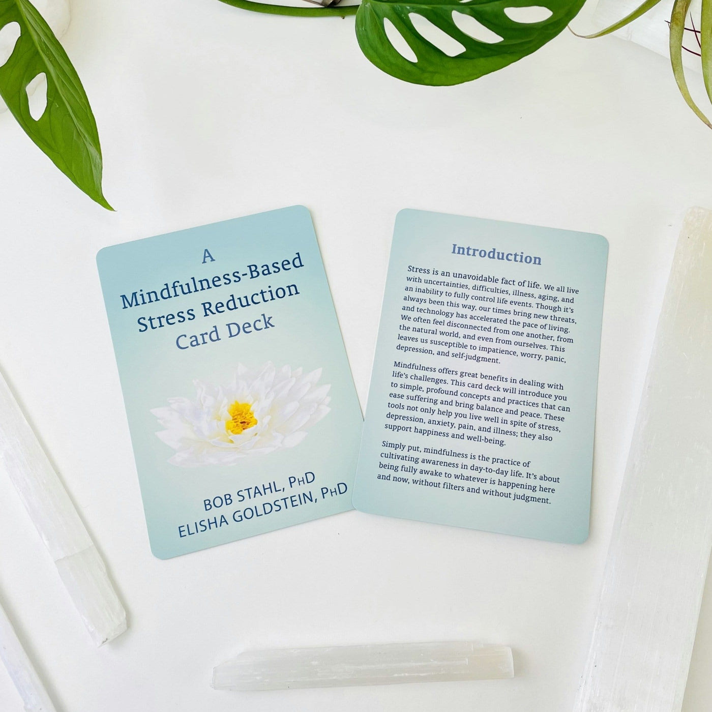 A Mindfulness-Based Stress Reduction Card Deck - Title and introduction card in an alter.