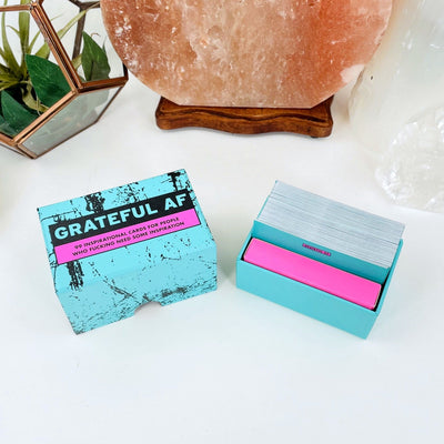 Grateful AF - Inspirational Cards with decorations in the background