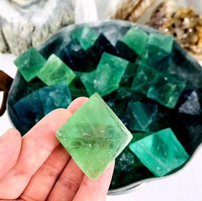 Fluorite Octahedron in hand for size reference 