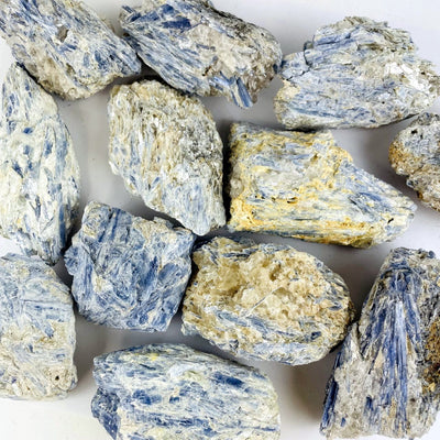 close up of details on natural blue kyanite clusters