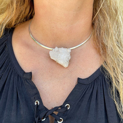 Crystal Quartz necklace on woman