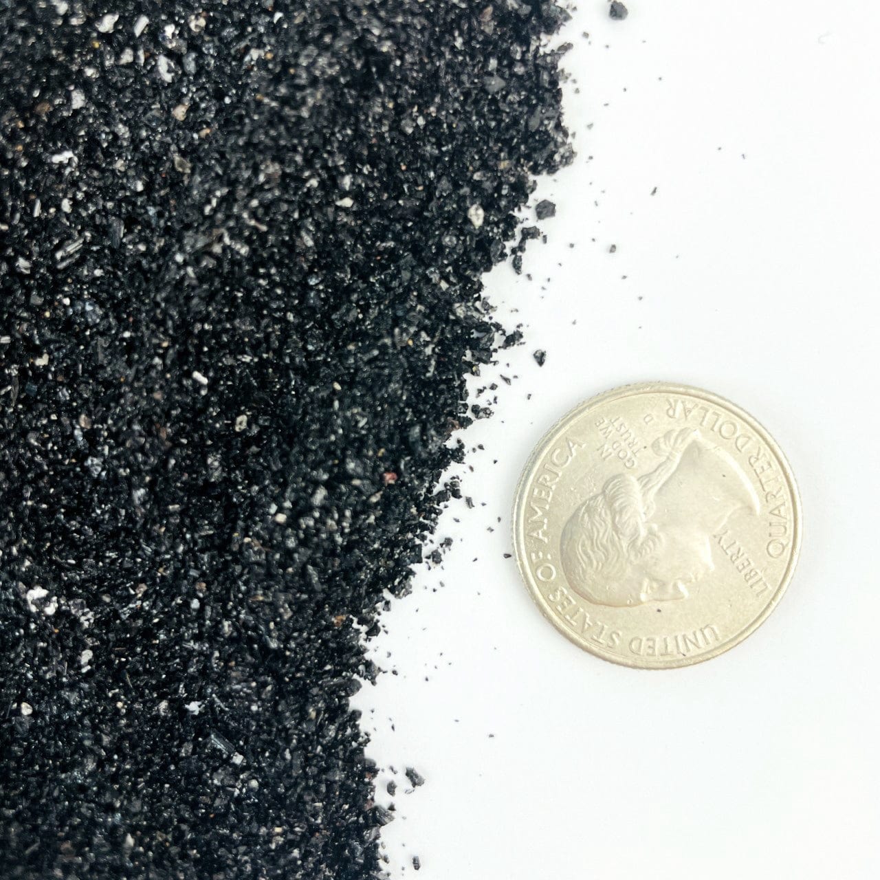 Tourmaline Dust next to a quarter for size reference