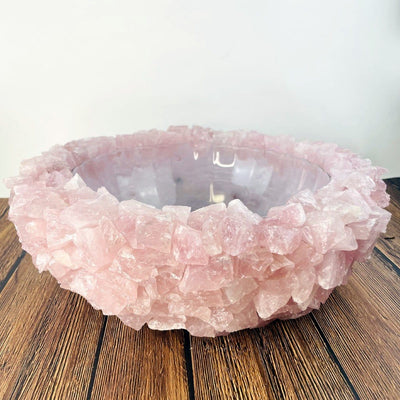 rose quartz bowl on a table