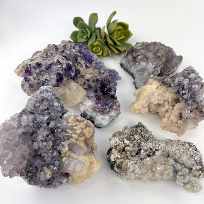 Bulk Lot 6 Amethyst Flower Pieces from side view